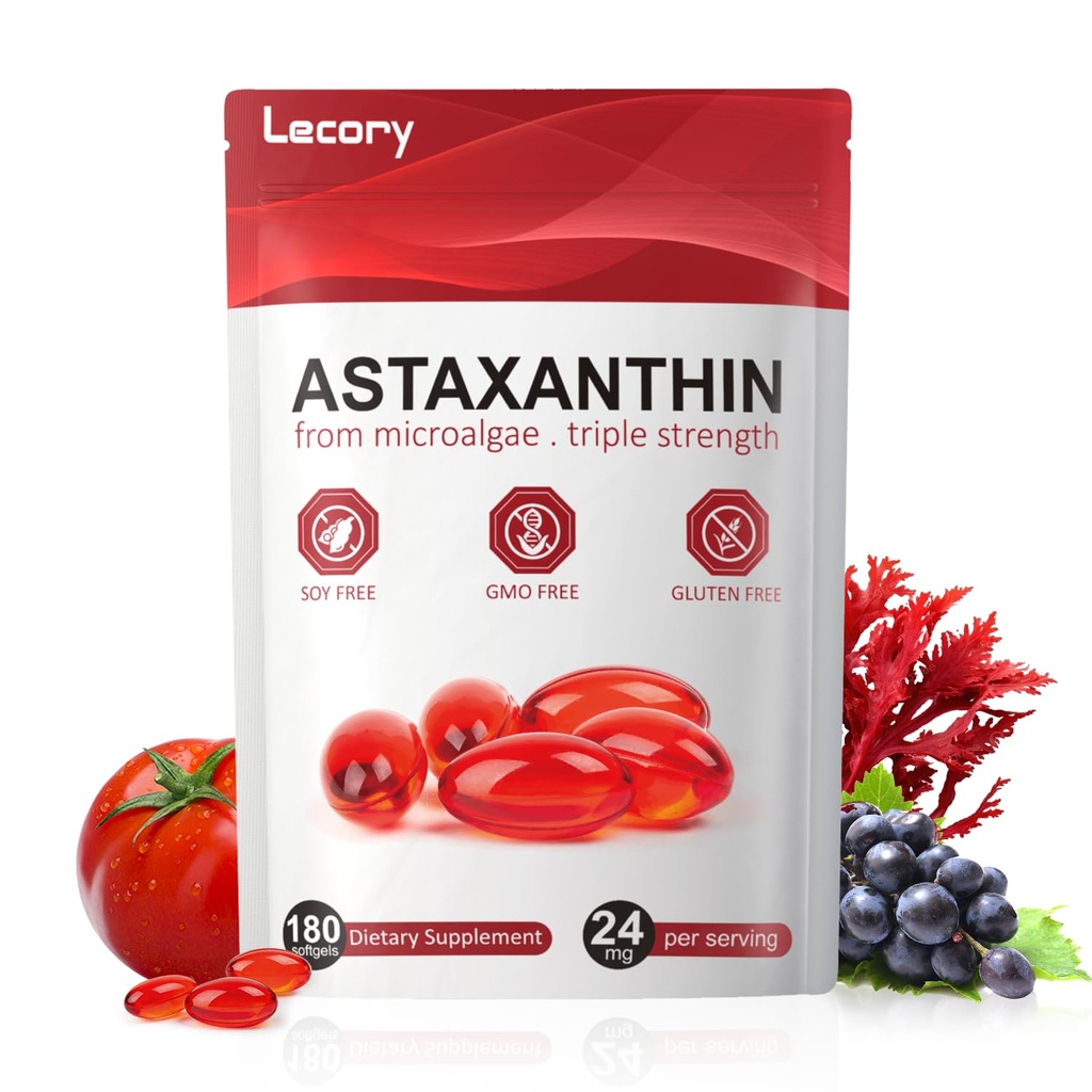 Astaksantiin 24mg, 180 Softgels | 6 kuu varu Premium Antioksüdant | Kolmekordne tugevus silma, immuunsüsteemi, naha ja tsirkulatsiooni tugi | Lihtne neelata, mitte-GMO, Sojavaba