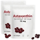2pack Astaksanthin 12mg, 120 Softgels, Max Tugevus Antioksüdant kookosõli, looduslik valem, kõrge neeldumine silma ja naha tugi, looduslik valem, Non-GMO, Gluteenivaba