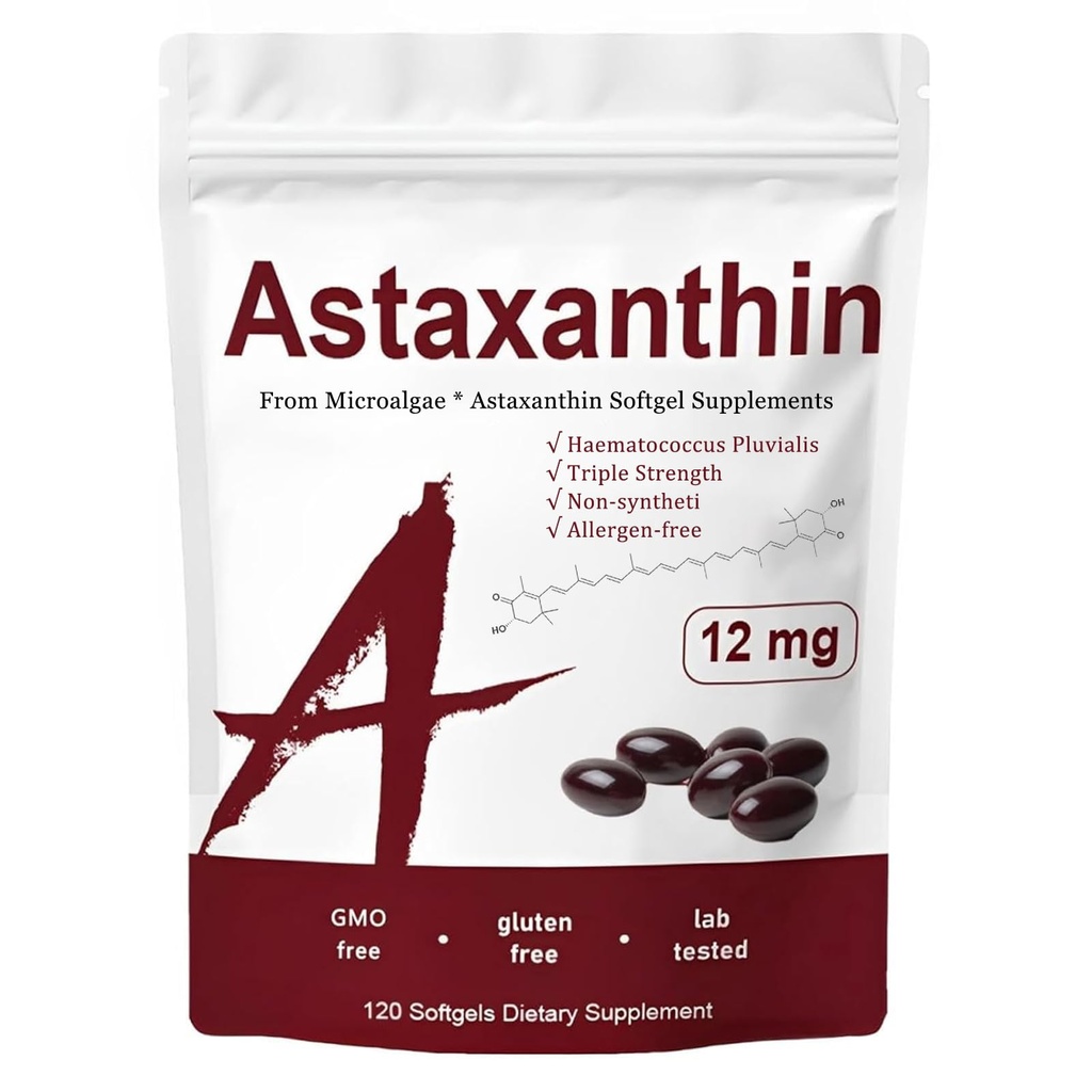 Astaksantiin 12mg, kolmekordne tugevusega naha vitamiinid antioksüdandi aktiivsusega naistele, immuunsüsteemi, naha, silmade ja liigeste tervise toetamine, siseringluse edendamine, šokolaadi maitse, 120 serveerimist