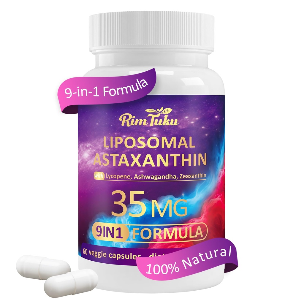 Liposomaalne Astaksantiini Täienduskompleks 9-in-1 ashwagandha, lükopeeni, Zeaksantiin, Antioksüdant täienduse tugisilma, naha ja liigeste tervis, 60 kapslit