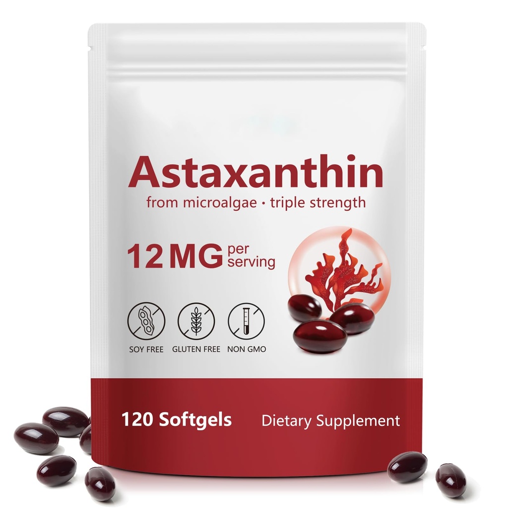 HUALIJIA Astaksantiin 12 mg, 120 Softgels | 4 kuu pakkumine - Premium Astaksantiini Antioksüdandid Toidulisandid - Toetab Silma, Immuunsüsteemi, Liigest, Naha Tervist Ja Siseringlust, Lihtne Neelata, Mitte-GMO