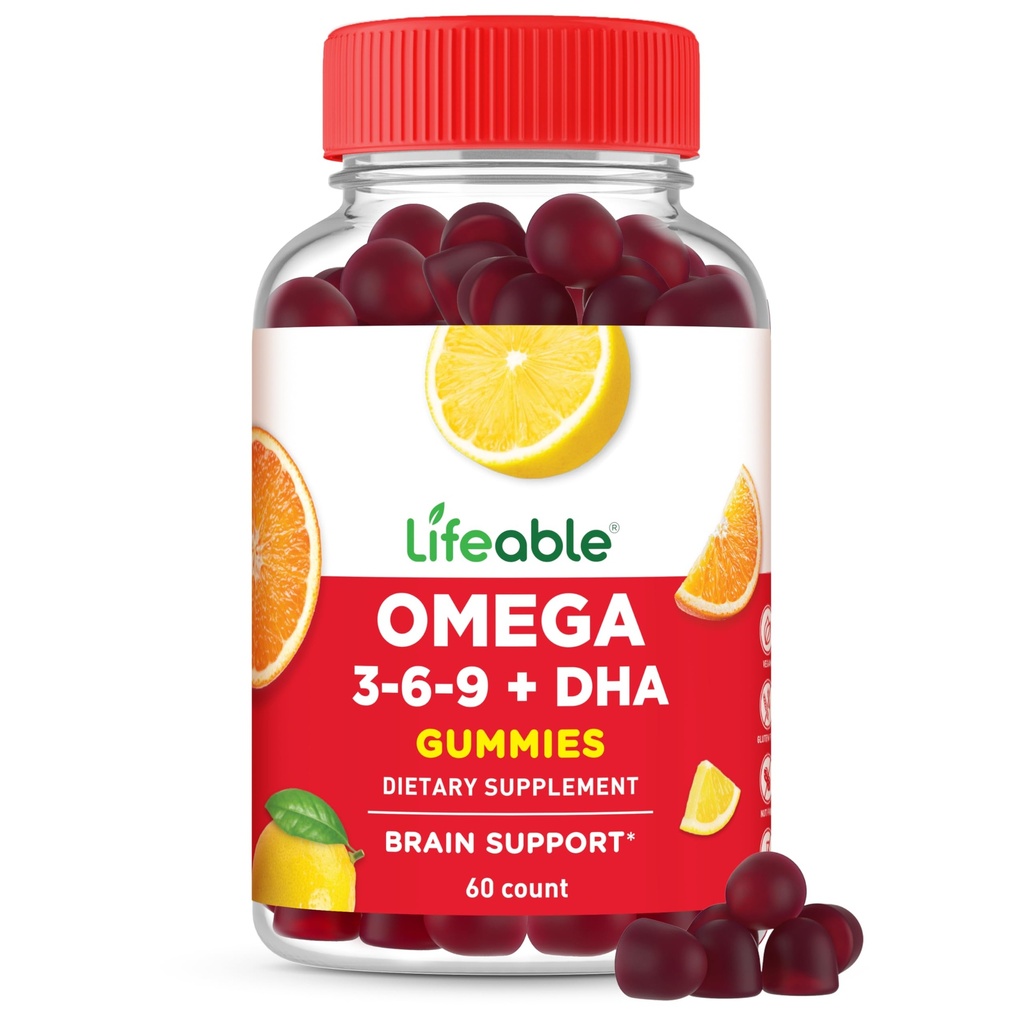 Elujõuline Omega 3 6 9 Gummies | koos Vegan DHA lisandiga | Kalaõli Alternatiivne taimsest linaseemneõlist | Suur maitse Omega 3 täiendus | täiskasvanutele, meestele ja naistele | 60 Gummies