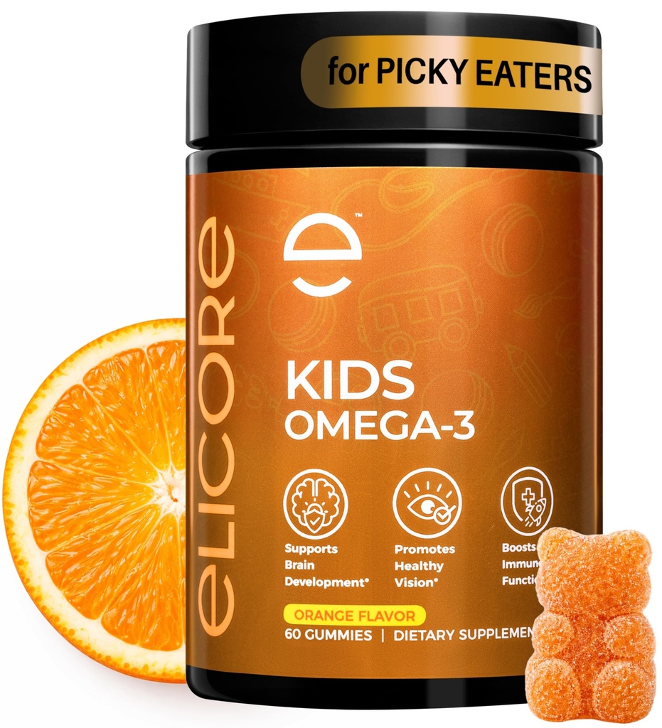 Premium Kids Omega 3 Gummies - Apelsini maitsestatud kalaõli lastele - Omega 3 Gummies lastele - No kala Burps - Aju, silma ja immuunsuse tugi - 2 kuu pakkumine