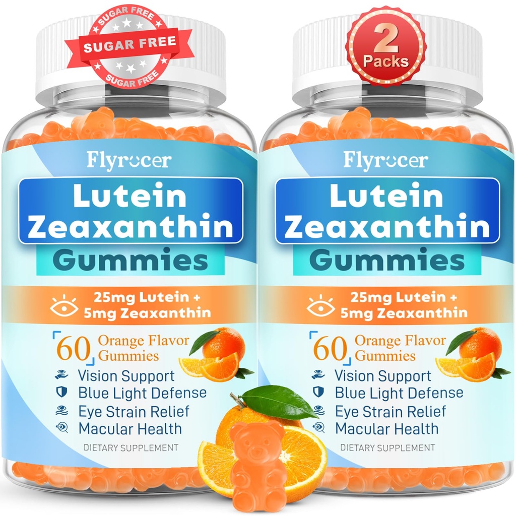 Suhkruvaba Lutein Gummies 25mg, Lutein ja Zeaxanthin toidulisandid silmade tervise jaoks, 13-in-1 silmahooldusvalem Omega-3 Bilberry Safran-Vision Tervis, Silma tüvi, kuivad silmad, Vegani apelsini maitse 120 Cts