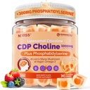 Tsitikoliin 1000mg & fosfatidüülseriin 300mg toidulisandid CDP-koliini kummikud, aju lisand mälule ja fookusele w / Lõvi Mane Seene, Omega-3, Metüülfolaat, B6 & B12, Non-GMO, Suhkruvaba, 60ct