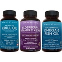 1250 mg Antarktika krillõli, Elderberry C-vitamiin & tsink ja 2500 mg Kolmekordne tugevus Omega 3 kalaõli komplekt, Omega 3 EPA ja DHA pakkumine, Elderberry immuunsuse toetamiseks