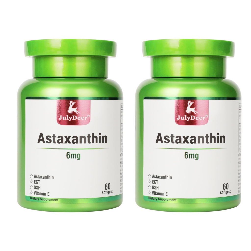 JulyDeer 2 pudelid Astaksantiin 6 mg koos nikotiinamiid E Premium Antioksüdandiga EGT GSH - naha, silma, liigese ja immuunsüsteemi jaoks Health Cell Health & Energy55 in 1-120 Softgels