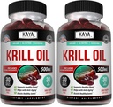 Kaya Naturals - Antarktika krillõli 500mg Omega 3, EPA, DHA, fosfolipiidid ja astaksantiini lisand - Aju ja tervis Vitamiin - Vananemisvastane täiendus - 30 loend Softgels (pakk 2)