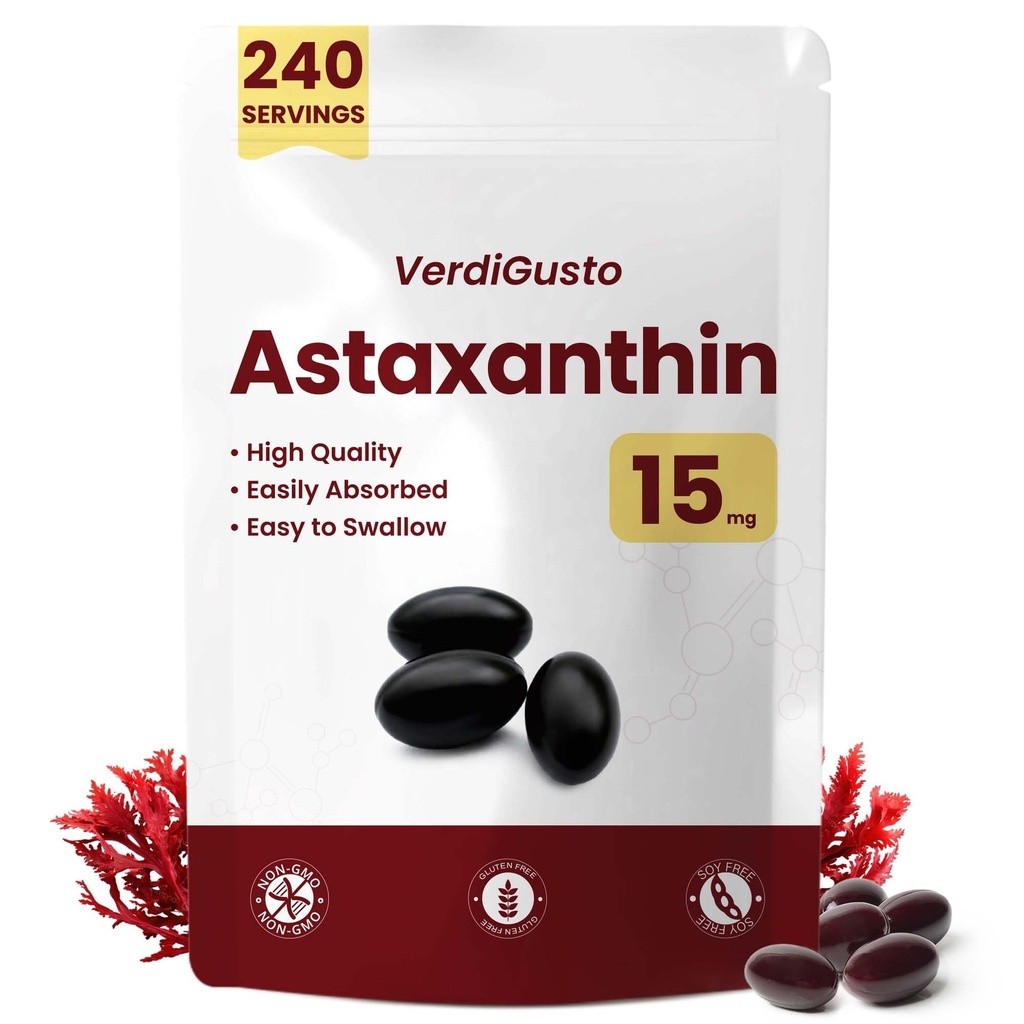 15mg astaksantiini | 240 Softgels | Astaksantiini toidulisandid | 8 kuu pakkumine | Antioksüdandid, silmade ja naha tervis | Siseringlus | Mitte-GMO, Gluteenivaba, Sojata