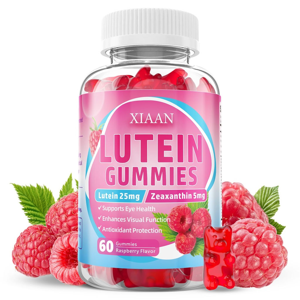 Lutein ja Zeaxanthin Supplements, Lutein Gummies koos Zeaxanthin, Vitamiinid A, C, E, Bilberry, Astaxanthin Vision Health & Eye Strain, Sugar-Free / Vegan, Vaarika Maitse 60 Count