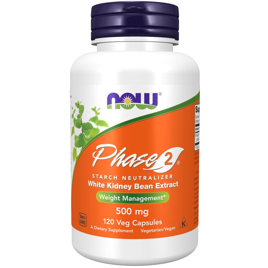 NOW Supplements, Phase 2® (White Kidney Bean Extract) 500 mg, kaalujälgimine *, 120 Veg kapslid