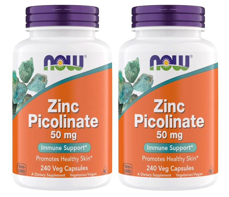 Nüüd toidulisandid, tsinkpikolinaat 50 mg, toetab ensüümi funktsioone, immuunsüsteemi tuge, mitte-GMO, Kosher, sobib veganitele - 240 taimetoitlase kapslit (pakk 2)