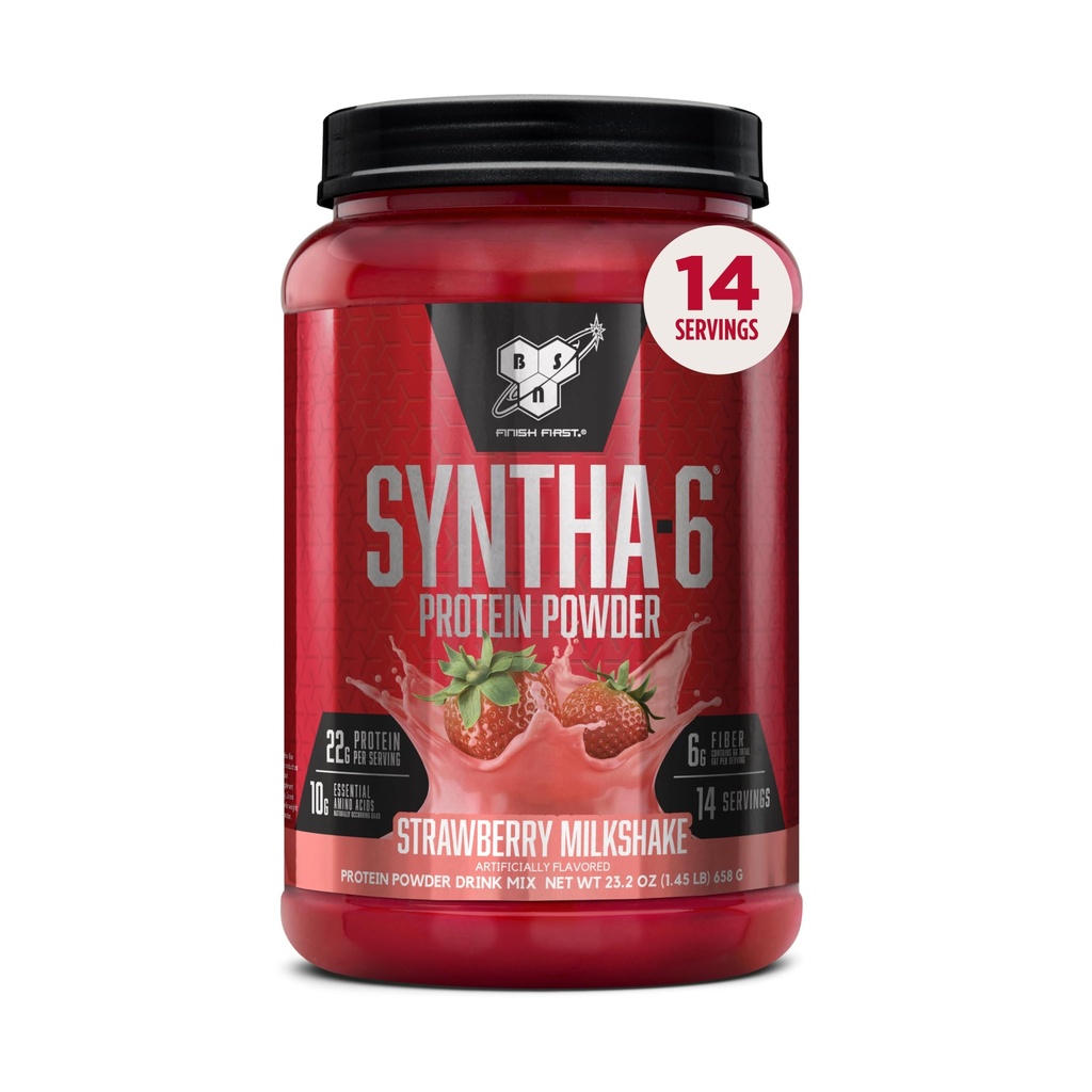 BSN SYNTHA-6 Premium valgupulber 6 g kiudaine, vadaku isolaadi, micellar kaseiini, piimavalgu isolaadi, 6 g rasva, maasika piimakokteili, 14 serveerimist, 1,45 naela (pakendamine võib varieeruda)