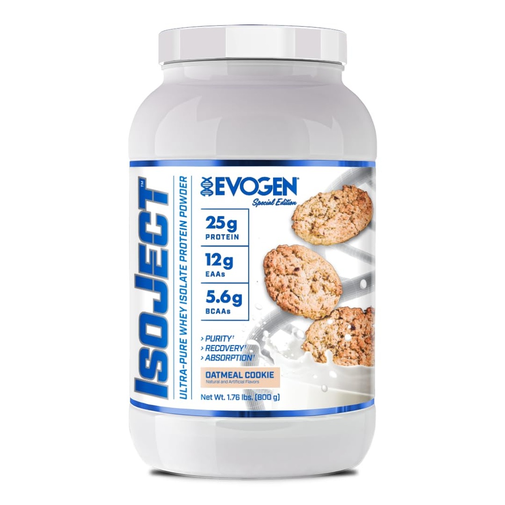 Evogen Isoject - Whey Protein Isolaat | Ultra-Pure vadakuvalgu pulber Ignitor Ensüümide, BCAA-de ja EAA-dega | Enhanced Absorption & Recovery | Kaerajahuküpsis | 25 Servingut