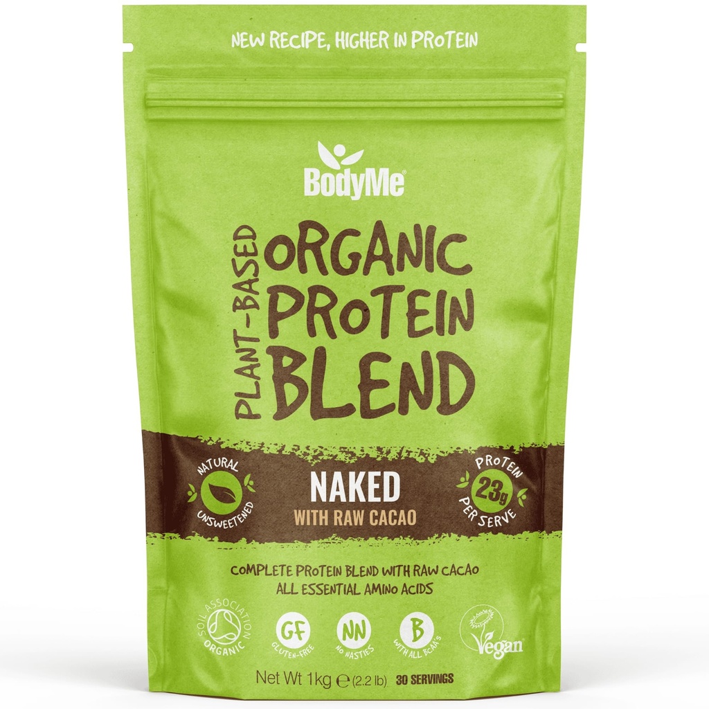 BodyMe Organic Vegan Protein Blend | Toores Cacao | 2,2lb 1kg | Magustamata 3 taimse valguga