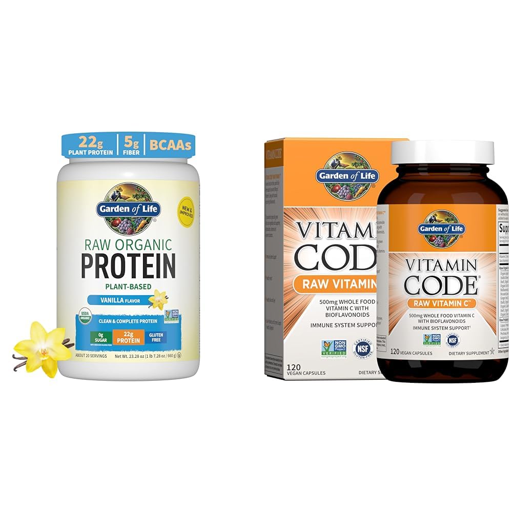 Eluaed Orgaaniline Vegan Vaniljevalgu pulber 22 g - vitamiini kood C-vitamiin 120 kapslid Bundle