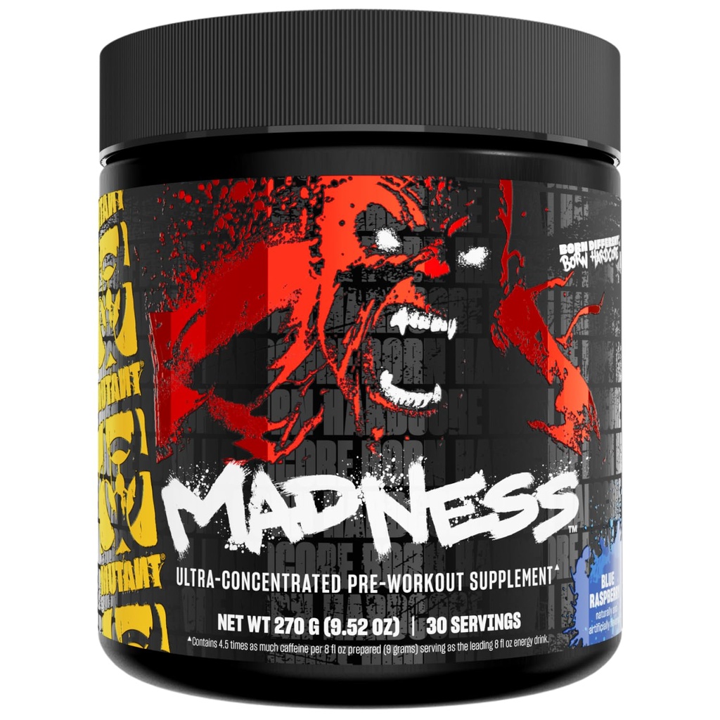 Mutant Madness | Pre Workout Pulber Supplement Performance ja Pump Blend Sisaldab L-tsitrulliin, Beeta-alaniin, Tauriin, L-türosiin | 30 Serving | Blue Vaarika