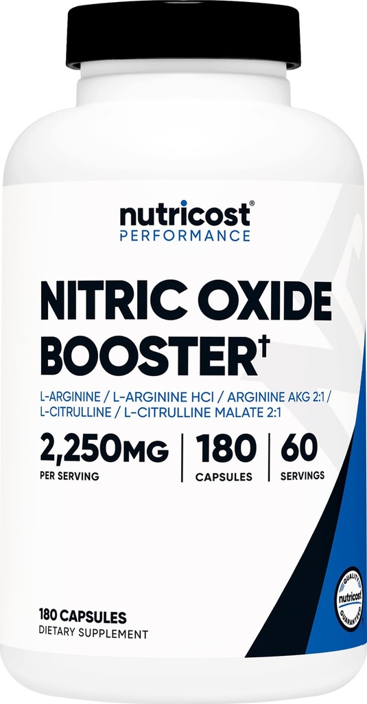 Nutrikost lämmastikoksiidi võimendaja 2250mg, 180 kapslit - 750mg karbi kohta, 60 serveerimist - Gluteenivaba ja mitte-GMO
