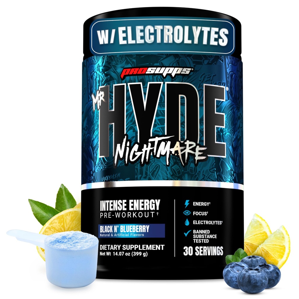ProSupps Mr. Hyde Nightmare Pre Workout Powder koos kofeiini ja beeta Alanine - Preworkout intensiivne energia, vaimne fookus ja Performance - jõusaali ja fitness täiendused (Black N' mustikas, 30 Servings)