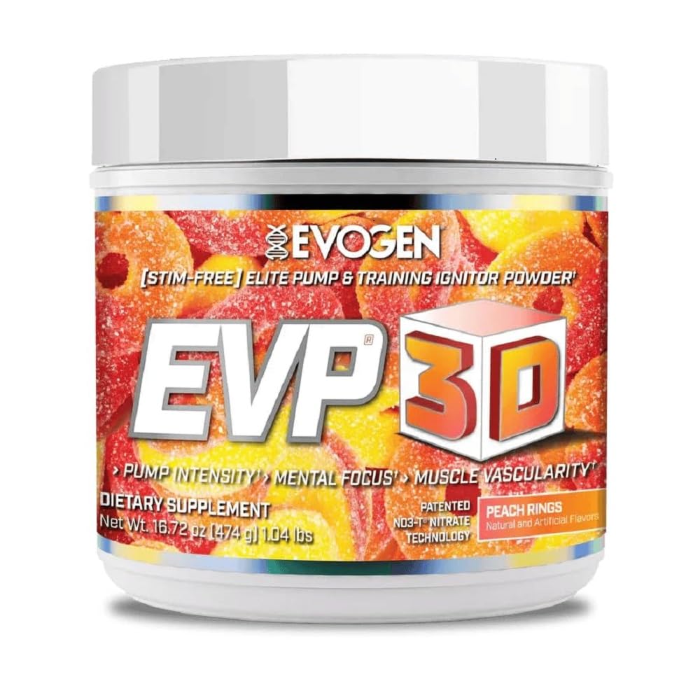 Evogen EVP-3D | Extreme Pre-Workout Pump Ignitor, Arginine Nitrate, tsitrulliin, Beeta-Alanine, Lions Mane | Peach Rings | 40 Servings