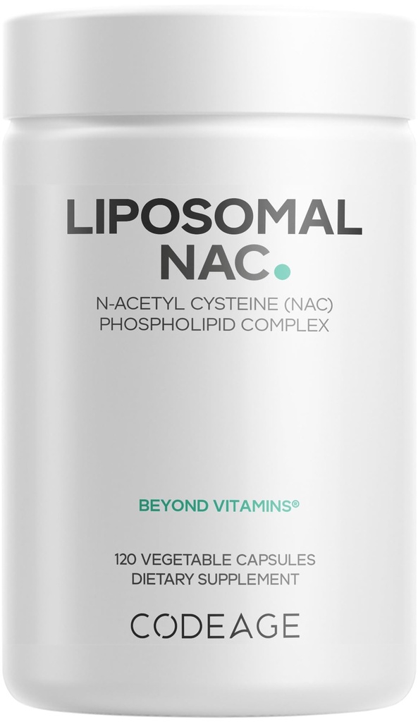 Codeage Liposomal NAC Supplement - N-atsetüül L-tsüsteiin Aminohape - 2 kuu pakkumine - vaba vorm NAC - fosfolipiidkompleks - Vegan, mitte-GMO, gluteenivaba, piimavaba - 120 kapslit