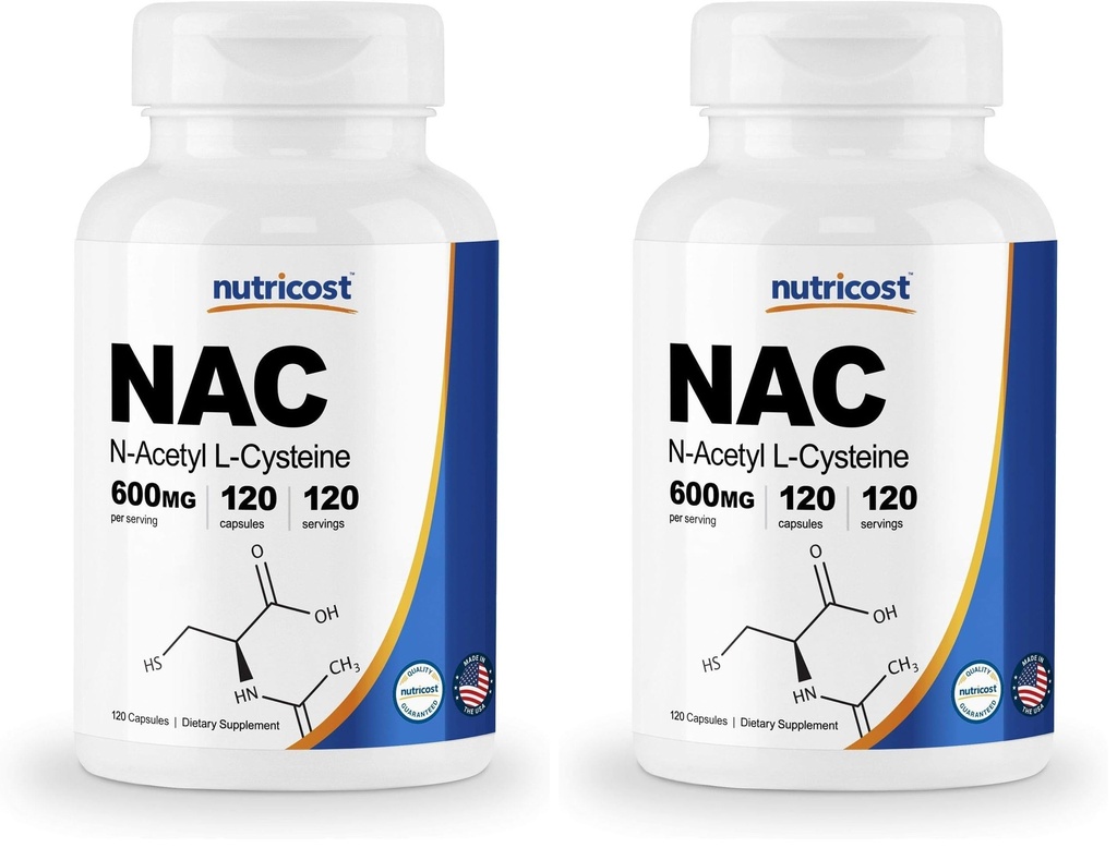 Nutrikost N-atsetüül L-tsüsteiin (NAC) 600mg, 120 taimset kapslit - mitte-GMO, gluteenivaba, taimetoitlased korgid (2. pakend)