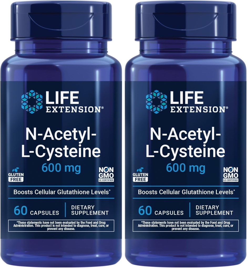 Eluea pikendamine N-atsetüül-L-tsüsteiin (NAC), immuun, respiratoorne, maksa tervis, NAC 600 mg, potentne antioksüdant tugi, vabad radikaalid, kerge imenduda, 60 kapslit,(2. pakendis)