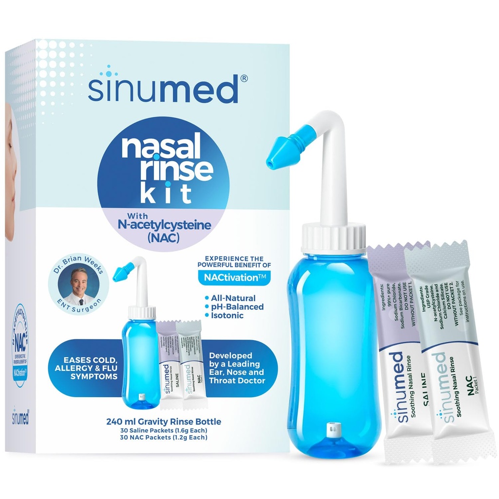 Sinus Rinse, 60PK NAC-i ja soolalahusega nina loputamise pakendid, raskusastme loputamise pudel, alternatiivne Neti potile, aitab allergia, ummistuste, külmade sümptomitega (Gravity Pudel NAC 60PK-ga)
