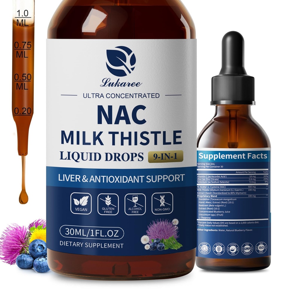 Lukaree Liposomal NAC lisa N-atsetüül-L-tsüsteiin 600mg piimaohakaga - NAC Aminohappetilgad w / selenium maksa ja neerude toetamiseks *, kopsud, antioksüdandid ja immuuntoetus *- Vegan, mitte-GMO- 2oz
