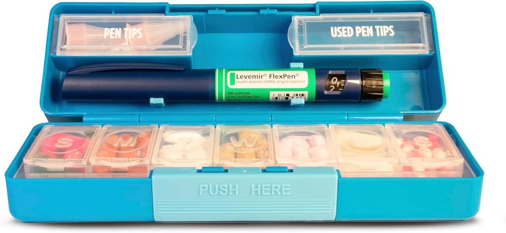 GMS Group Medical Supply, LLC Diabeetiline Pen Case & 7 Day Medicine Organizer - Diabeetiliste Tarvikute reisikomplekt - Glance Medicine meeldetuletus - hoiab uusi ja kasutatud nõelu ohutult - väikesed ja diskreetsed