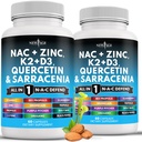 NEW AGE NAC täiendus N-atsetüültsüsteiin- vitamiiniga D3, K2, Tsink, Quercetin, Triphala, Sarracenia Purpurea, Elderberry, Püha basiilik, Bee Propolis, Bromelain, L-lüsiin - 120 krahv