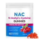 Daiasns NAC Gummies täiskasvanutele ja lastele 1000mg - näritav NAC täiendus N-atsetüültsüsteiin toetab kopsude ja maksa detoksi, antioksüdant ja immuunkaitse, maasikamaitse 60 krahv