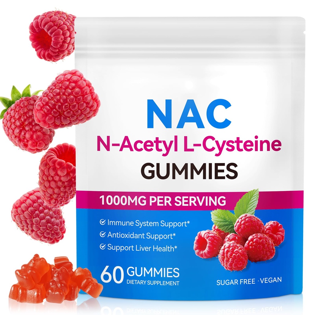 NAC Gummies for Kids & Adult, Sugar-Free NAC Supplement, N-atsetüül Cysteine Lung & Maks Tervis, Antioksüdandid & Immune System, 60 Count