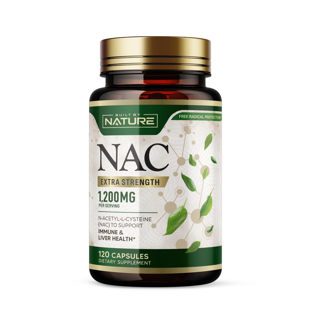 Ehitatud Nature NAC Supplement - 1200mg N-atsetüül-L-tsüsteiin - Immune & Respiratory Support, Maksa Tervis, Antioksüdandid Supplement - Non-GMO, Gluteenivaba 120 kapslit