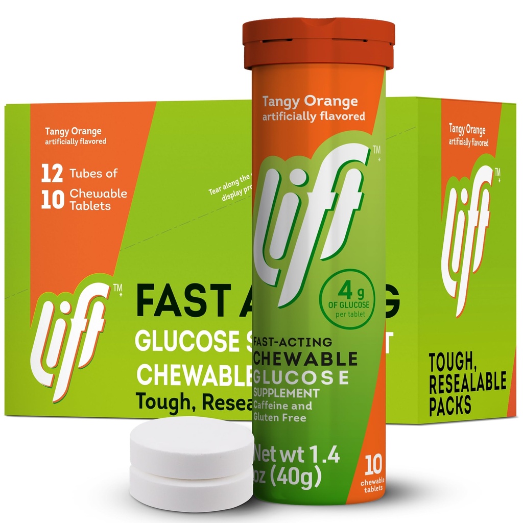 Lift Glükoos Kiiretoimeline Glükoos Näritav energia tabletid, Oranž, 10 ct toru (Pack of 12)
