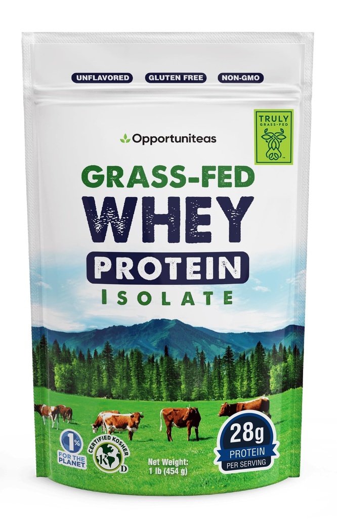 Opportuniteas Grass Fed Whey Isolaatvalgu pulber - maitsestamata, raskemetallide testitud, 28 g valk, pärit Iirimaalt, hormoonivaba, mitte-GMO, pakendatud USA-s - 1 lb