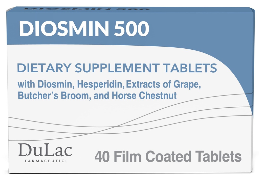 Dulac Diosmin 500, Micronized Diosmin Hesperidin Dietary Supplement 1000mg ühe portsjoni kohta, Horse Kastan Extract, Butcher's Broom & Red Grape Extract, Leg Circulation Support, 40 Tablets, valmistatud Itaalias