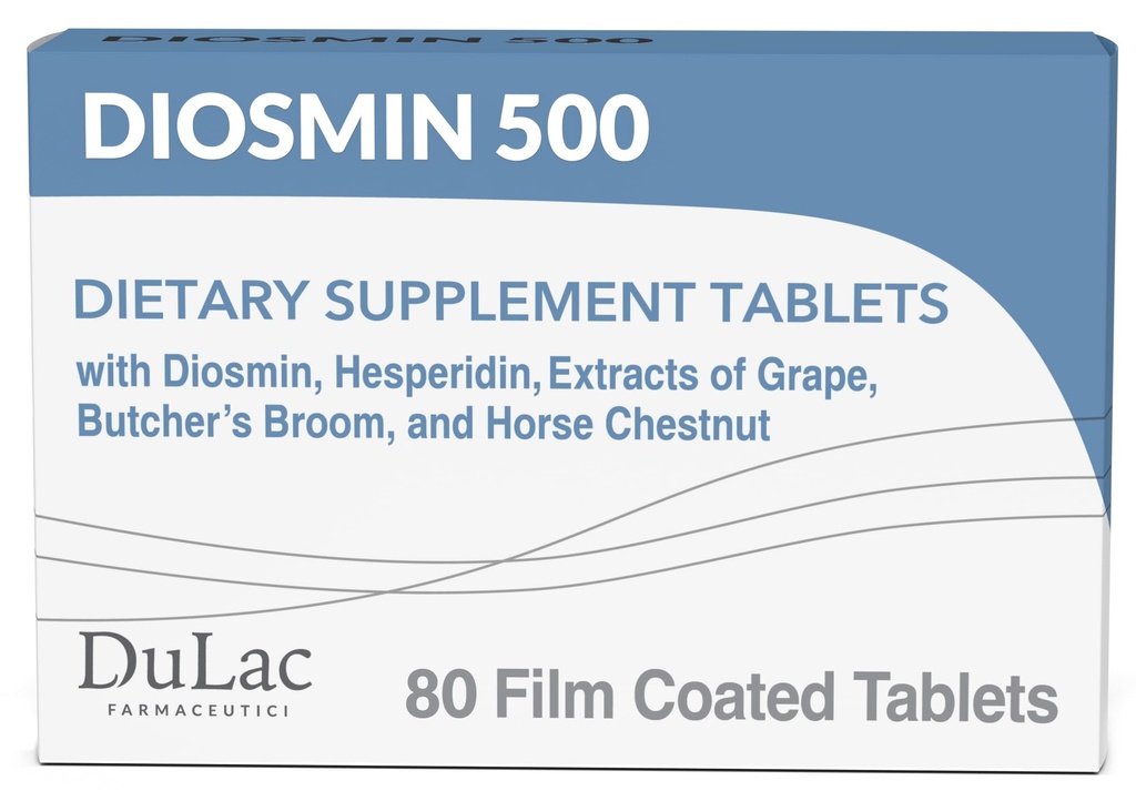 Dulac Diosmin 500, Micronized Diosmin Hesperidin Dietary Supplement 1000mg ühe portsjoni kohta, Horse Kastan Extract, Butcher's Broom & Red Grape Extract, Leg Circulation Support, 80 tabletti, valmistatud Itaalias