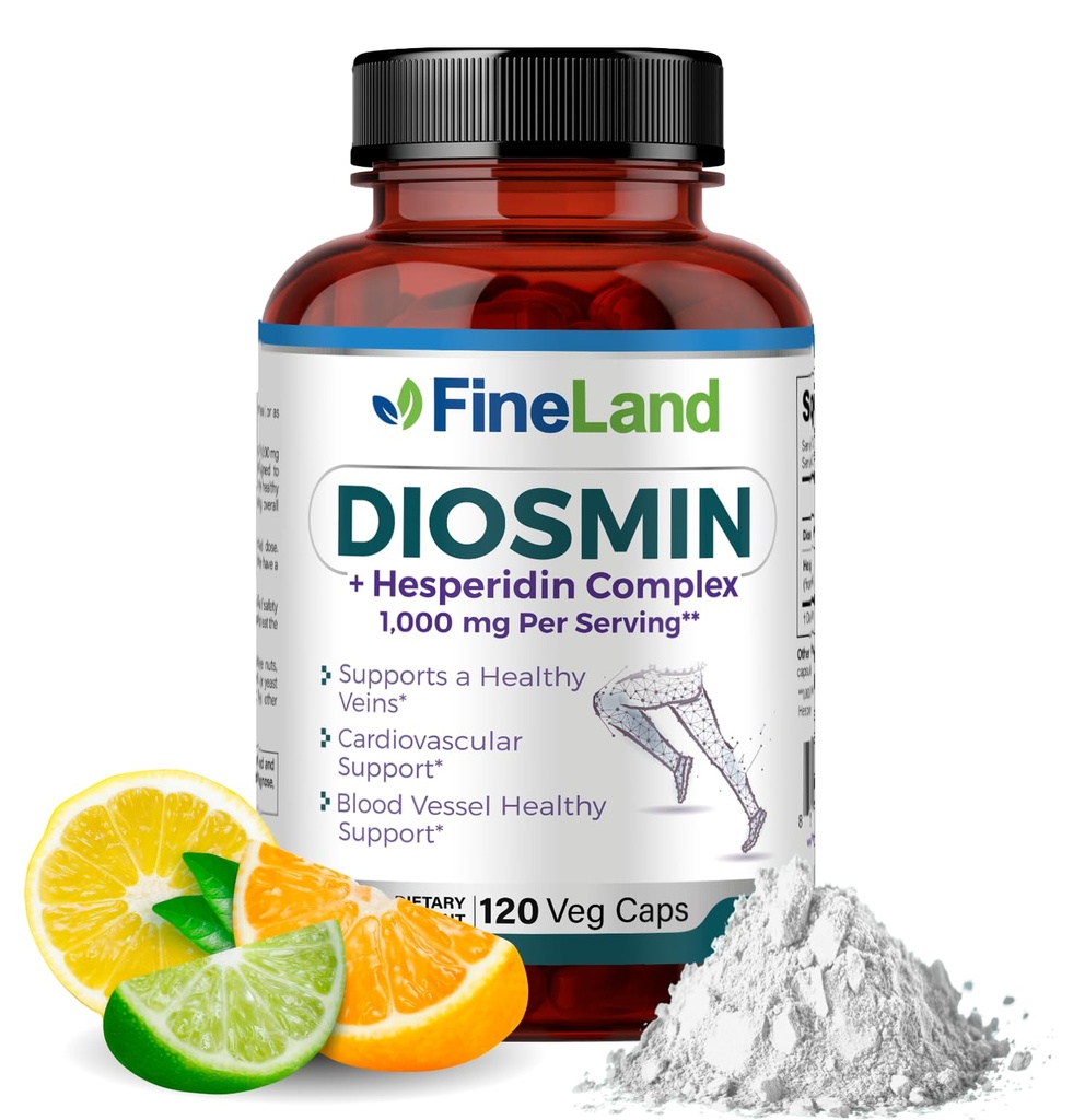 FineLand Diosmin & Hesperidin Complex, Premium Advanced Formula, 1000 mg, Blood Flow and Circulation Support, 120 kapslit, 100% vegan, All Natural