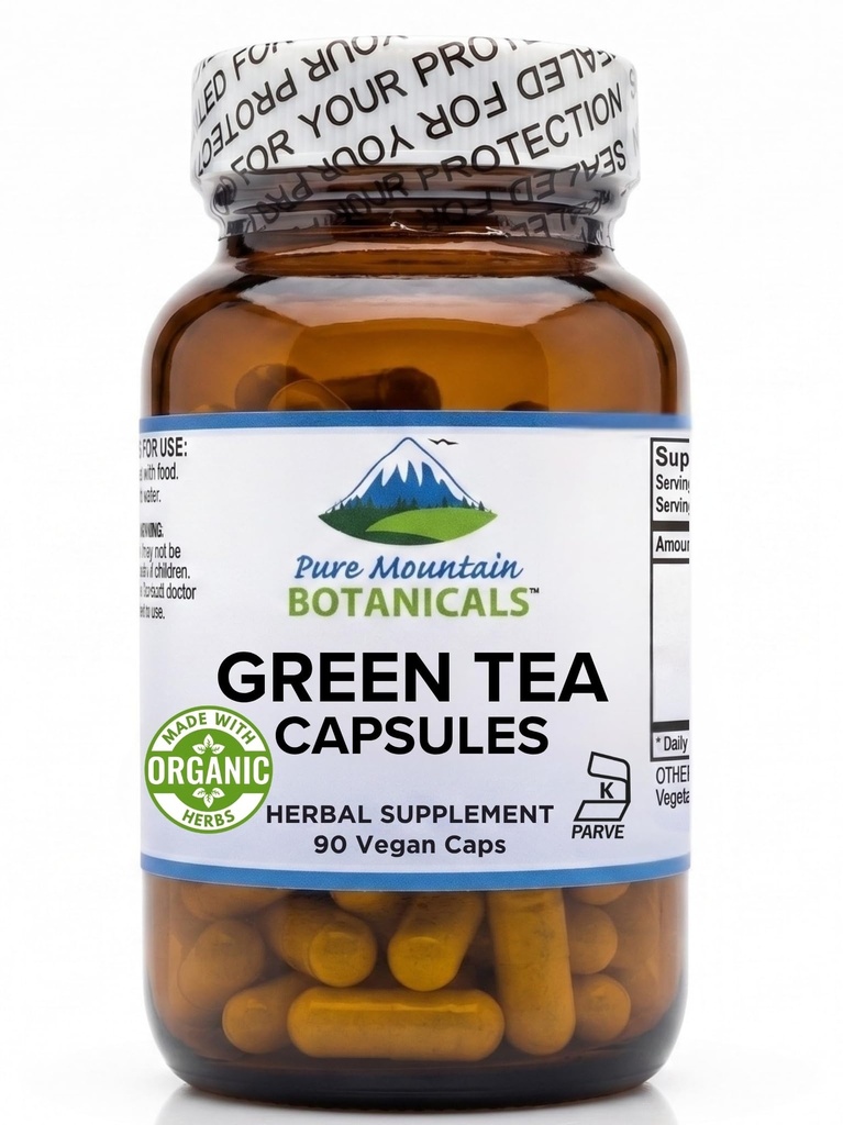 Roheline teekapslid - 90 Kosher Vegan kapslit 450mg orgaanilise täisspektri ja puhta rohelise tee ekstraktiga