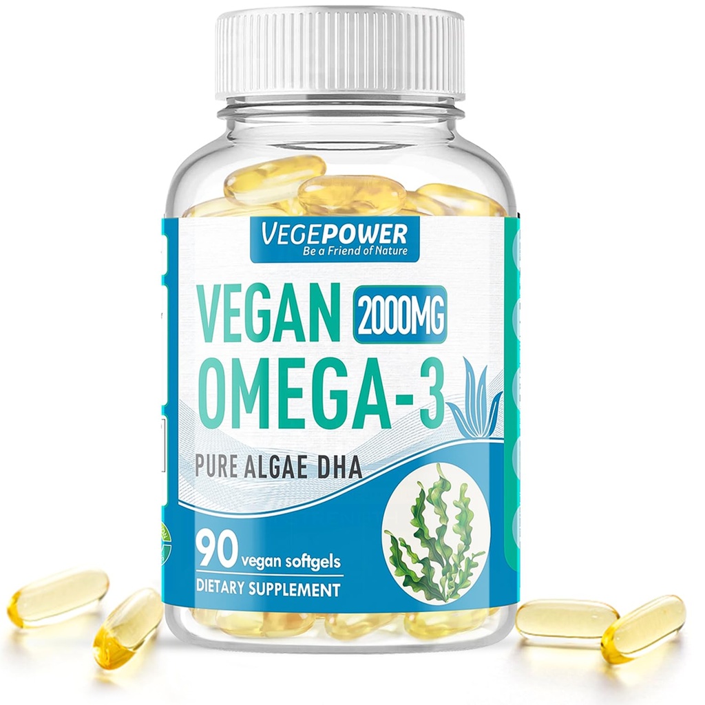 Vegan Omega-3 vetikate DHA lisandid - 2000mg vetikaõli, taimepõhine sünnieelne vetikate DHA, 90 Carrageeni vaba softgels - jätkusuutlik kalaõli alternatiivsed toed aju, süda, silmad, ühine tervis