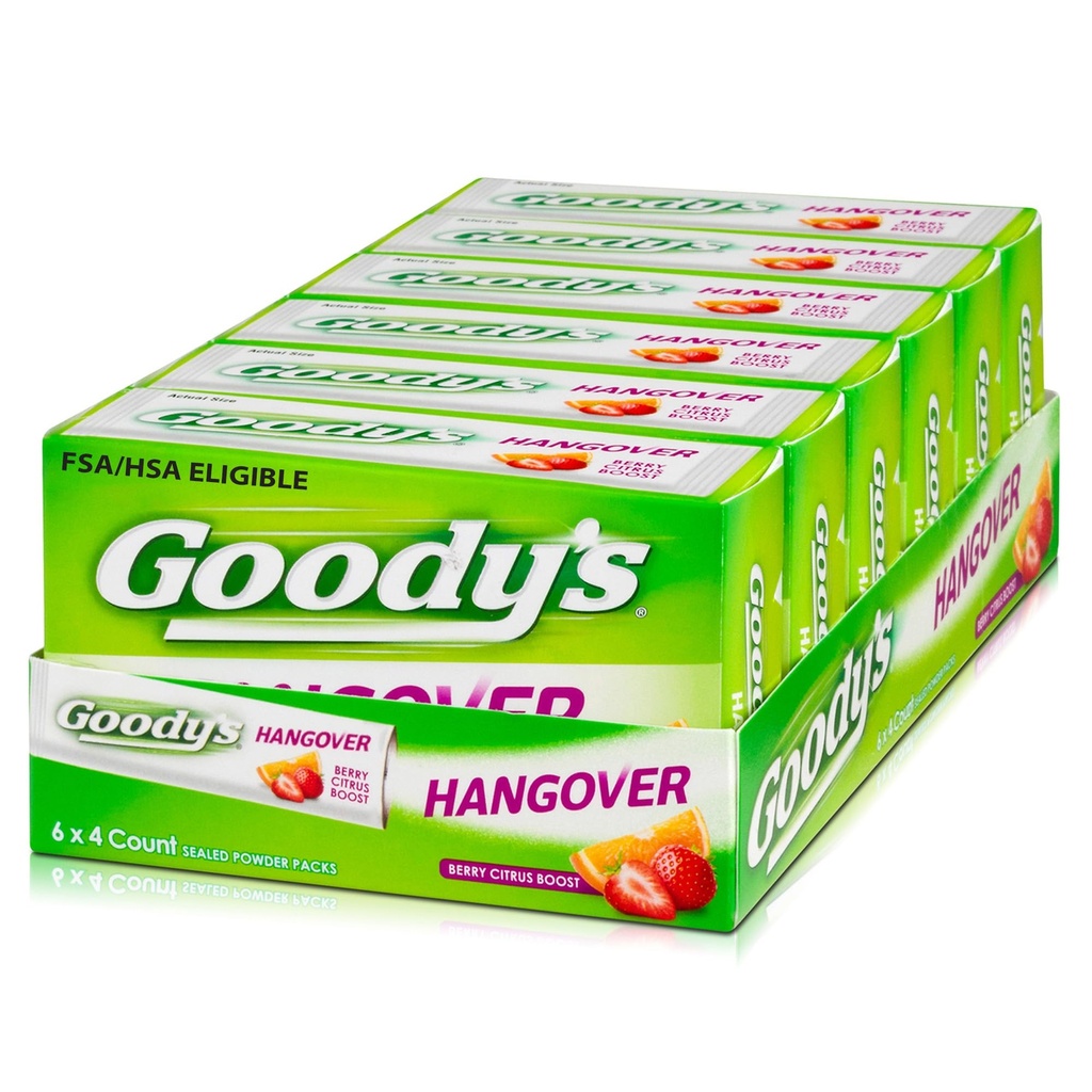 Goody's Pohmellipulbrid, kiire valu leevendamine, Berry Citrus Flavor, 4 Pulber, 6 Pack