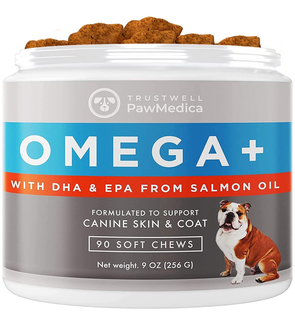 PawMedica Omega 3 koertele, koera naha ja mantli lisand koos kalaõli armastusega aitab koera kuiva nahaga, Omega 3 6 9 vitamiini närimist koerte allergiate jaoks