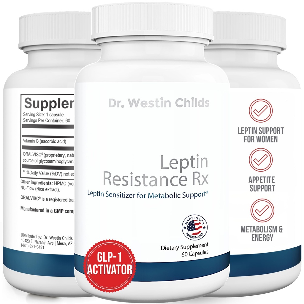 Dr Westin Childs | Leptini resistentsus Rx – looduslik leptiini sensibilisaatori lisand naistele kilpnäärme, ainevahetuse tervise, elujõu, energia, keskendumise jaoks glükosaminoglükaanidega, C-vitamiin 60 ct