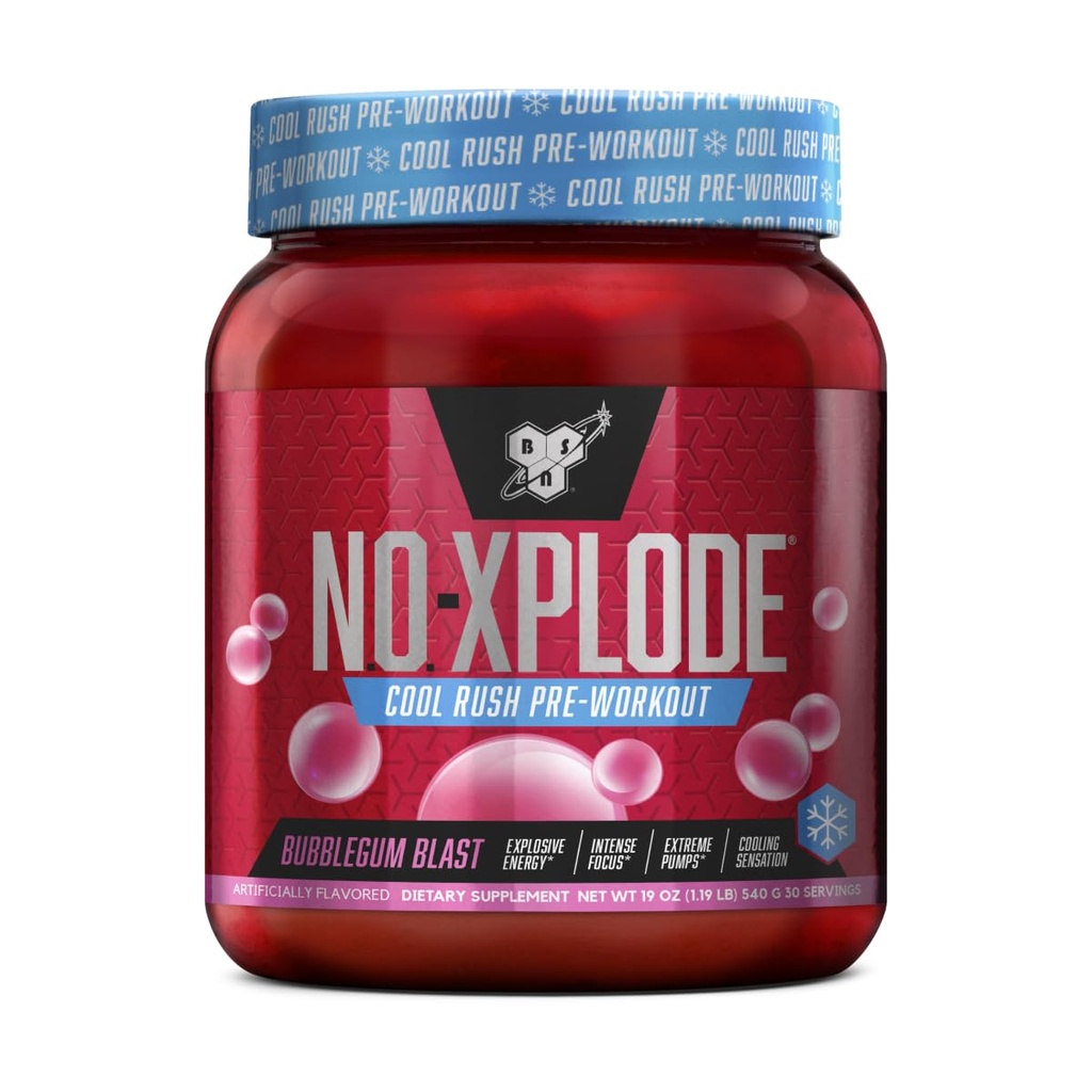 BSN N.O.-XPLODE Cool Rush Pre Workout Powder, Preworkout Energy Supplement for Men and Women with Kreatiin and Beta-Alanine, New Maitse: Bubblegum Blast, 30 Servings