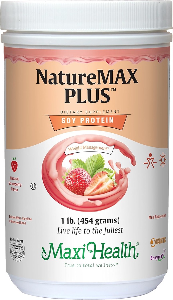 Maxi-Health NatureMAX Plus TM energiatoetus jook Sojavalgu pulber - suhkruvaba dieet täiendus - 20 g valku serveerimise kohta - looduslik maasikamaitse - Kosher Vitamiin - 1lb