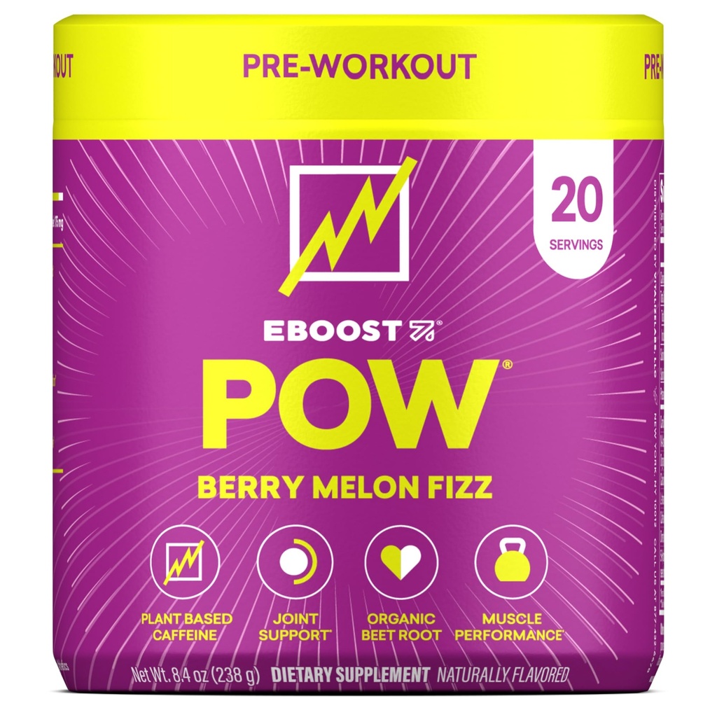 EBOOST POW Natural Pre Workout Powder - 20 Servings - Berry Melon Fizz - Pre Treening täiendus tulemuslikkuse, ühine mobiilsus toetus, energia, fookus - Mehed ja naised - Mitte-GMO, Gluteenivaba, No Kreatiin
