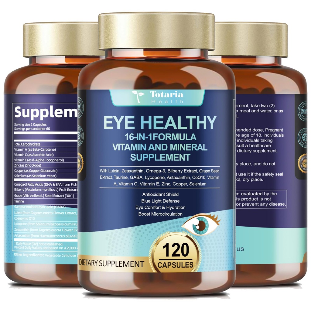 AREDS 2 silma vitamiinid ja mineraal Bilberry ekstrakt Omega-3, silma vitamiinid eakatele Macular Health ja kuiv silm, silma vitamiinid Luteiin ja Zeaxanthin toetada silmade tüvi ja hüdratsioon (120 kapslit)