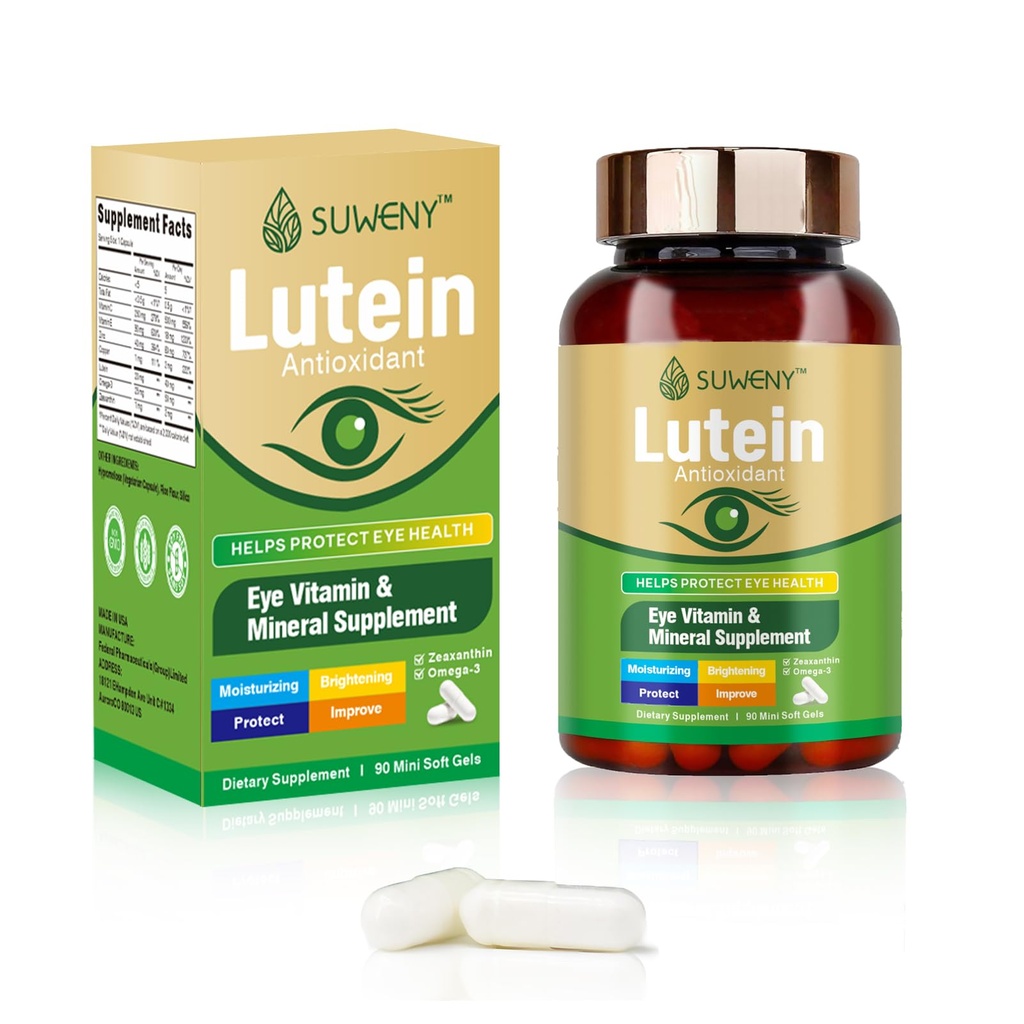 Lutein Eye vitamiinide täiendus täiskasvanutele - 90 kapslit, toetab silmade tervist Zeaxanthin, tsink, vitamiinid C & E, Vegan valem sinise valguse kaitseks ja makulaarseks toetuseks (1)
