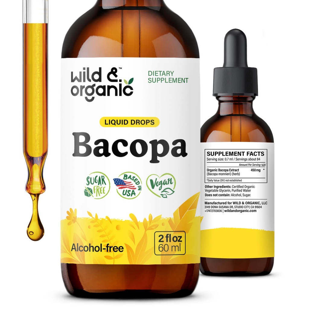 Looduslik ja orgaaniline Bacopa tinktuur - toetab rahu, fookust, selgust - Bacopa Monnieri lisandi vedelik - alkoholivabad tilgad Brahmi ekstraktiga - vegan, suhkruvaba - 2-kuuline pakkumine - 2 fl oz